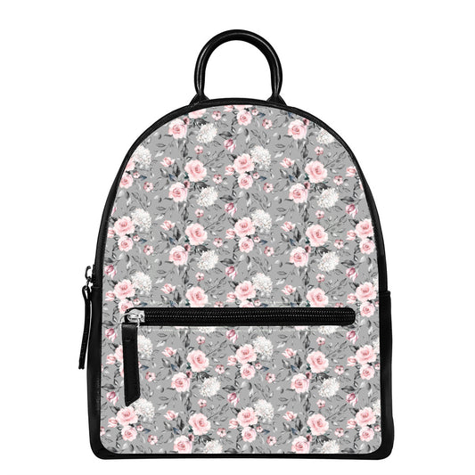 Monochrome Spring Floral Print Leather Backpack