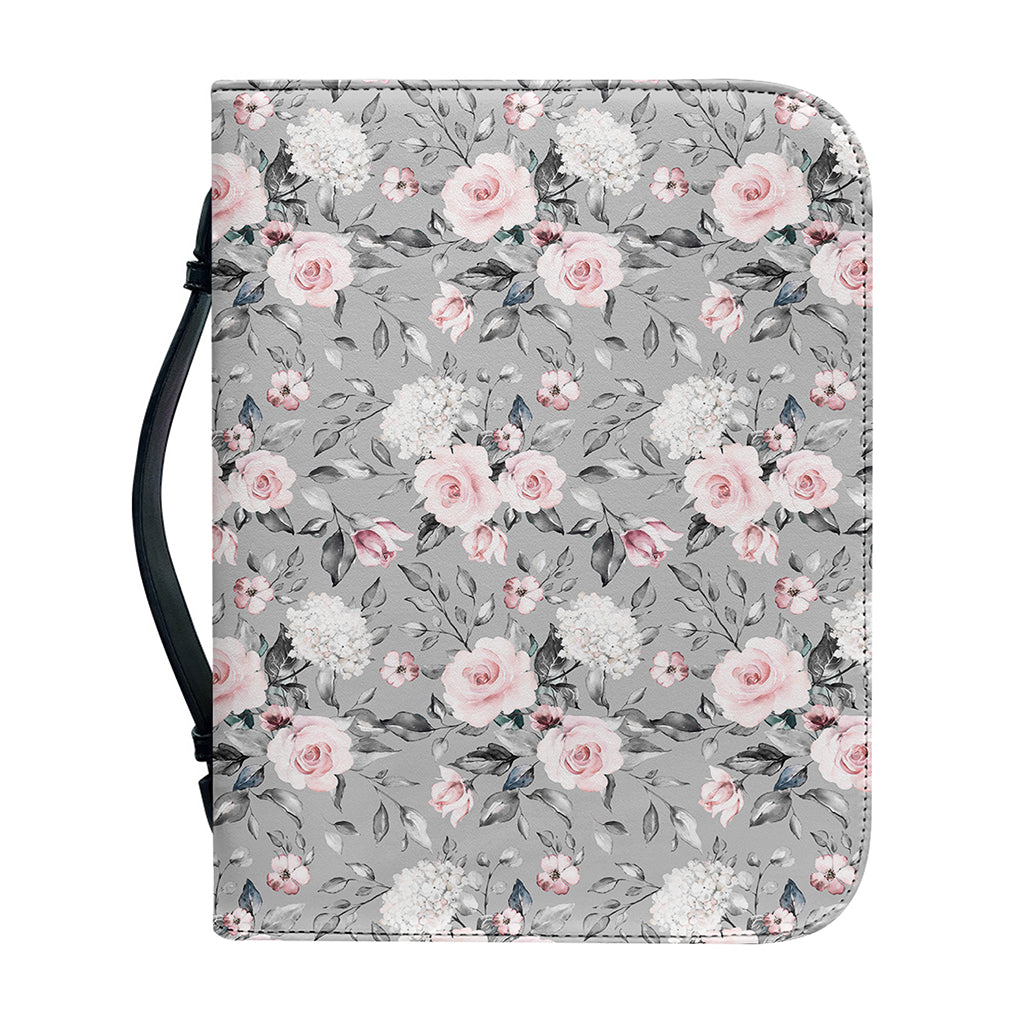 Monochrome Spring Floral Print Leather Bible Cover
