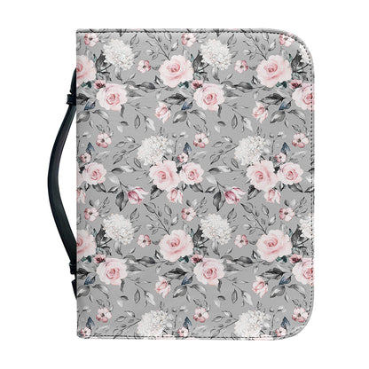 Monochrome Spring Floral Print Leather Bible Cover