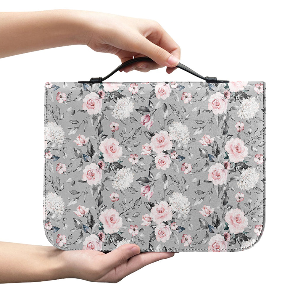 Monochrome Spring Floral Print Leather Bible Cover