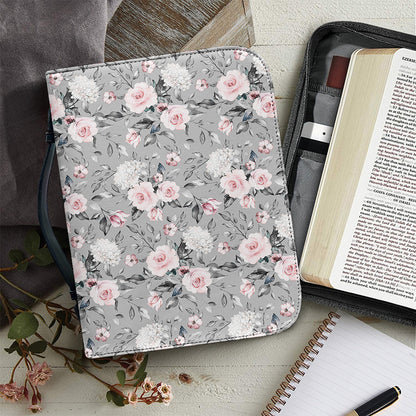 Monochrome Spring Floral Print Leather Bible Cover