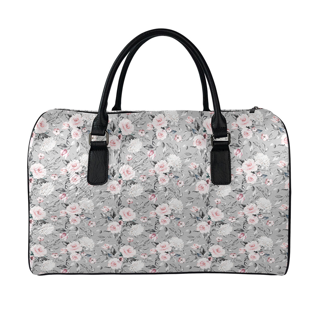 Monochrome Spring Floral Print Leather Duffle Bag