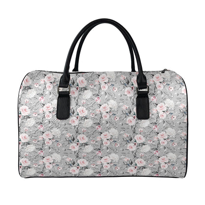 Monochrome Spring Floral Print Leather Duffle Bag