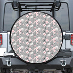 Monochrome Spring Floral Print Leather Spare Tire Cover