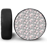 Monochrome Spring Floral Print Leather Spare Tire Cover