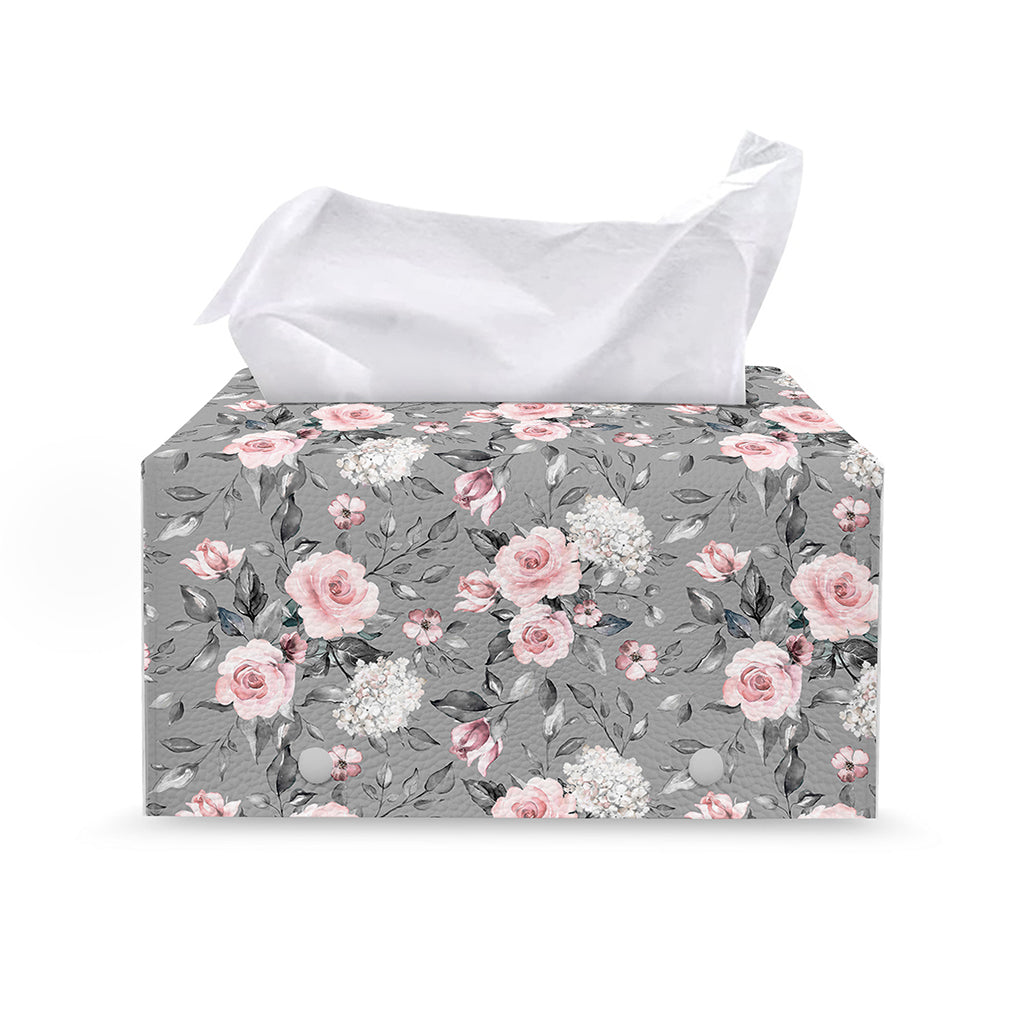 Monochrome Spring Floral Print Leather Tissue Box Cover