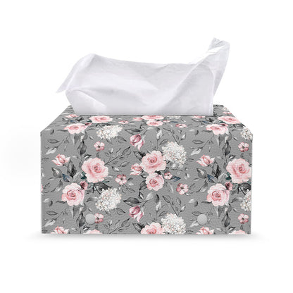 Monochrome Spring Floral Print Leather Tissue Box Cover