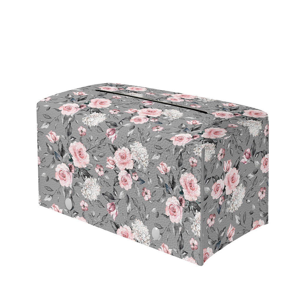 Monochrome Spring Floral Print Leather Tissue Box Cover