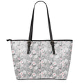 Monochrome Spring Floral Print Leather Tote Bag With Zipper