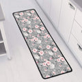 Monochrome Spring Floral Print Long Kitchen Mat