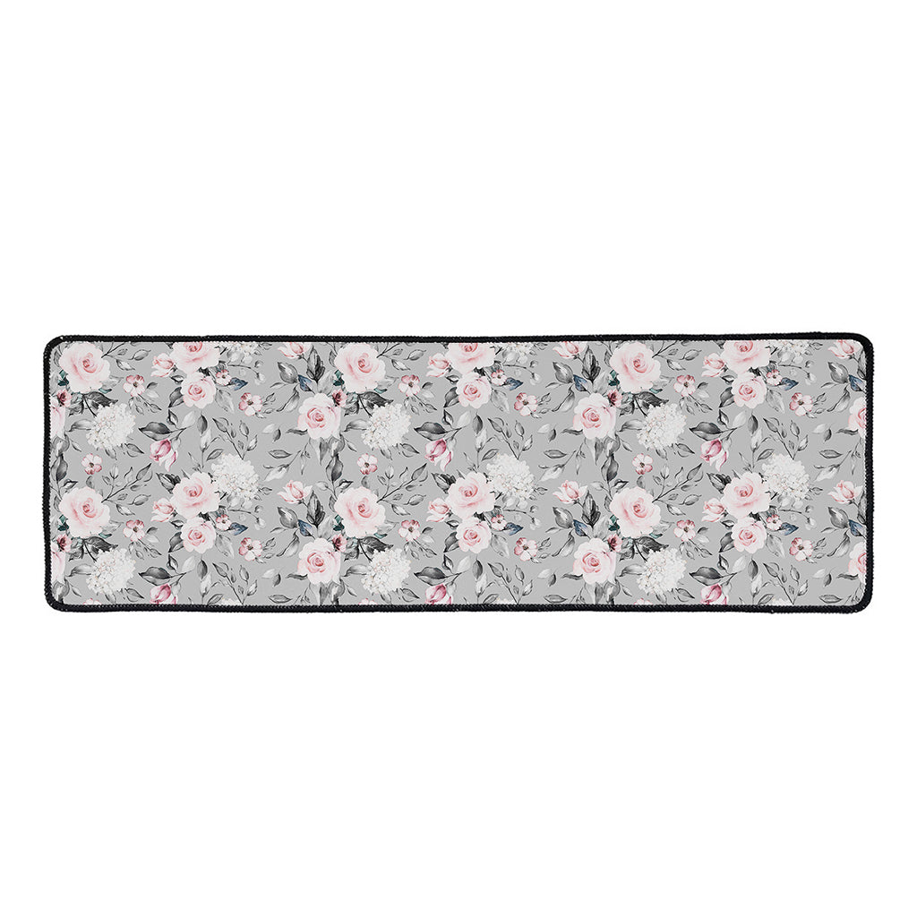 Monochrome Spring Floral Print Long Kitchen Mat