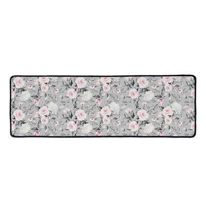 Monochrome Spring Floral Print Long Kitchen Mat
