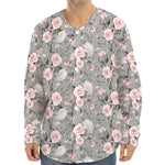 Monochrome Spring Floral Print Long Sleeve Baseball Jersey