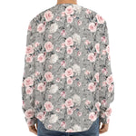 Monochrome Spring Floral Print Long Sleeve Baseball Jersey