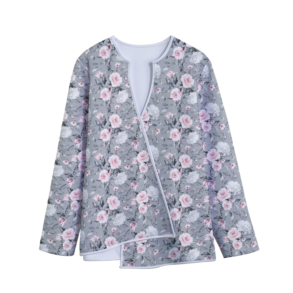 Monochrome Spring Floral Print Long Sleeve Short Coat