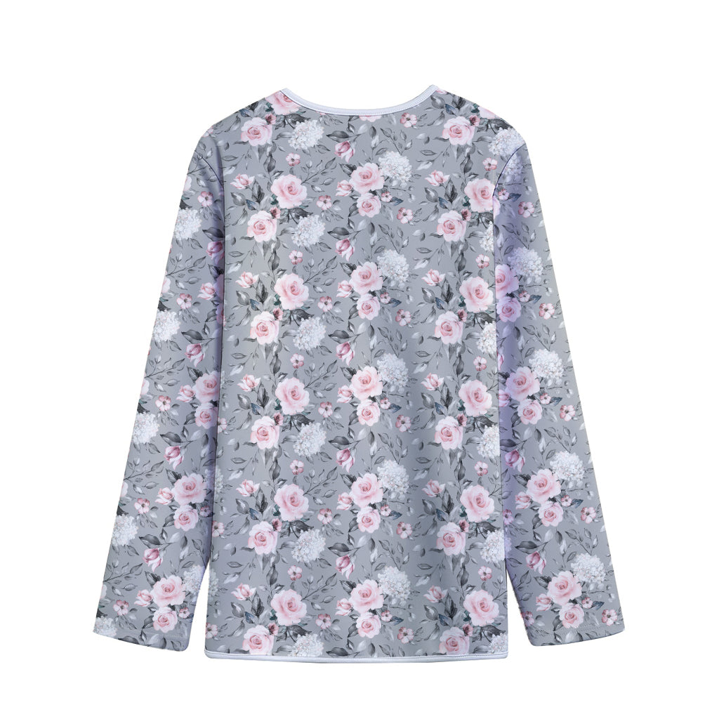 Monochrome Spring Floral Print Long Sleeve Short Coat