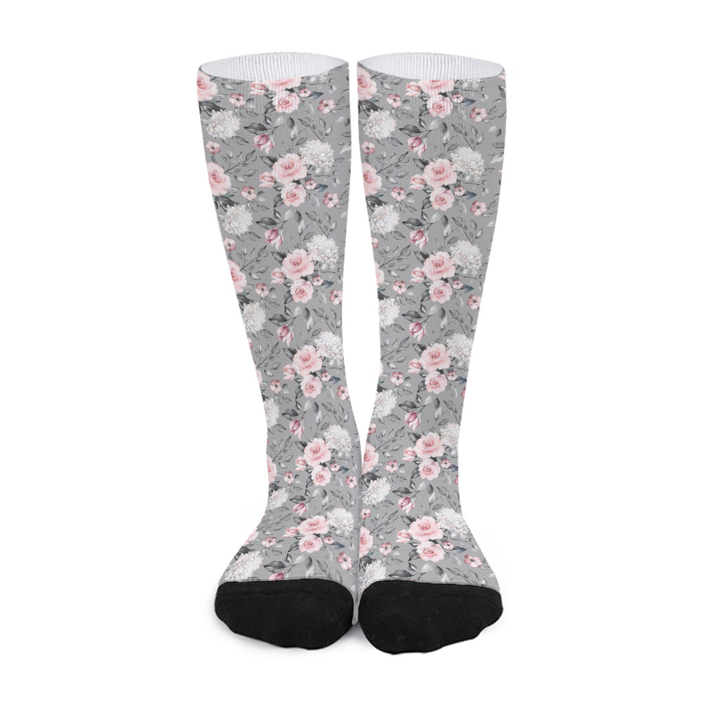 Monochrome Spring Floral Print Long Socks