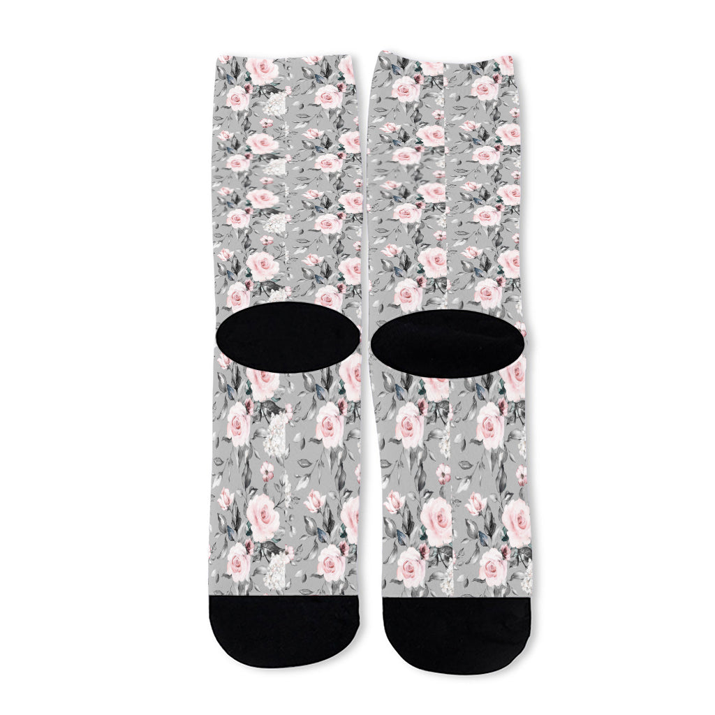 Monochrome Spring Floral Print Long Socks