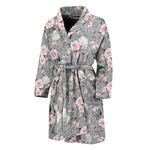 Monochrome Spring Floral Print Men's Bathrobe