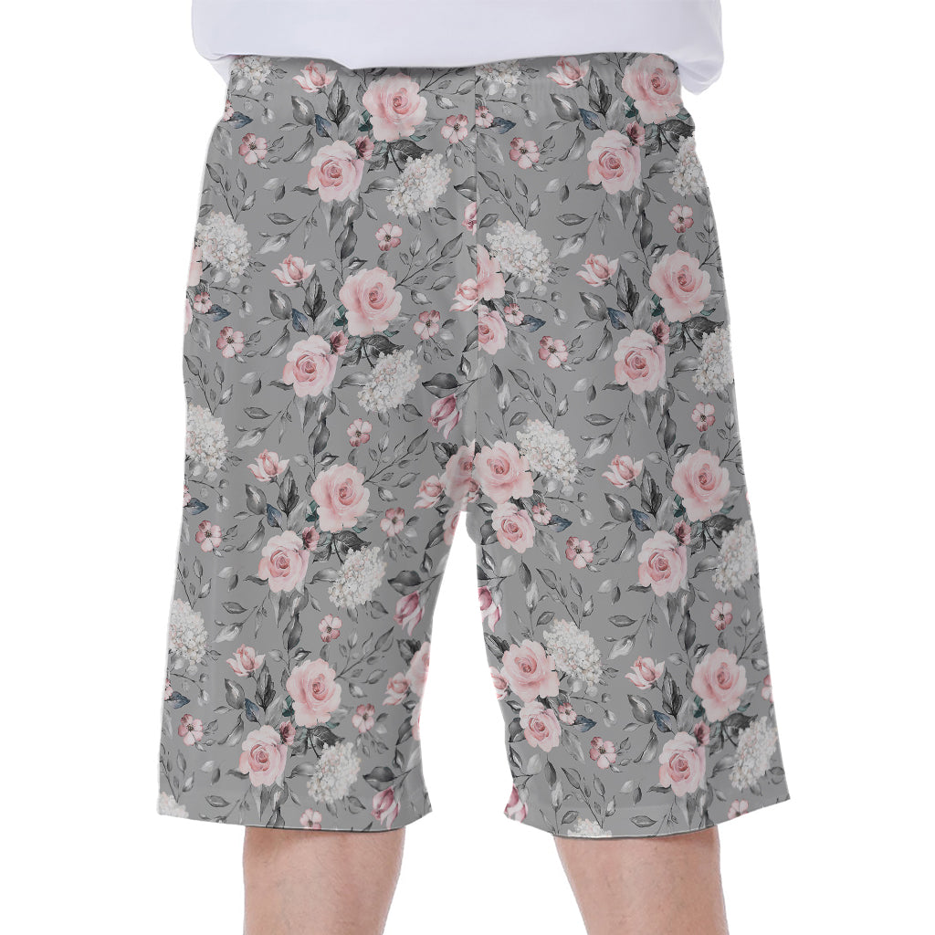 Monochrome Spring Floral Print Men's Beach Shorts
