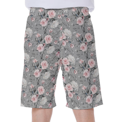 Monochrome Spring Floral Print Men's Beach Shorts