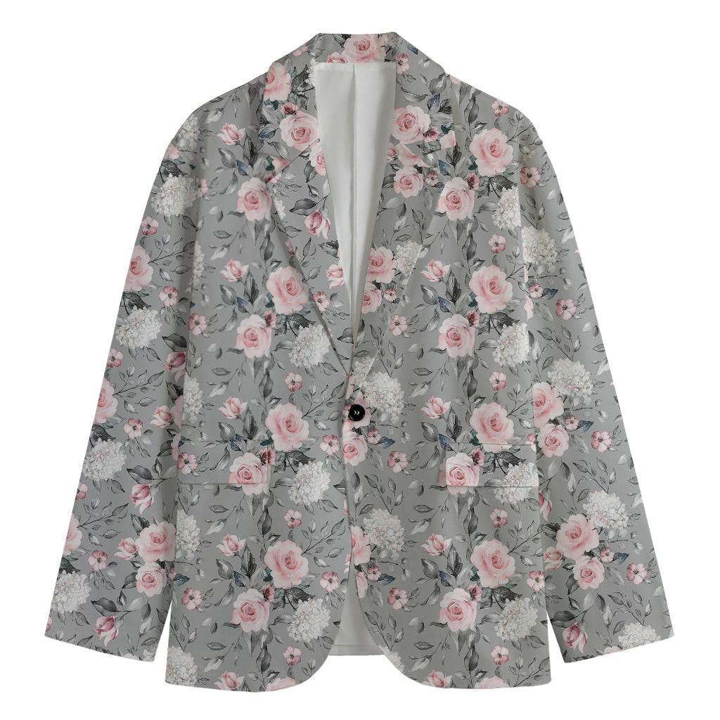 Monochrome Spring Floral Print Men's Blazer