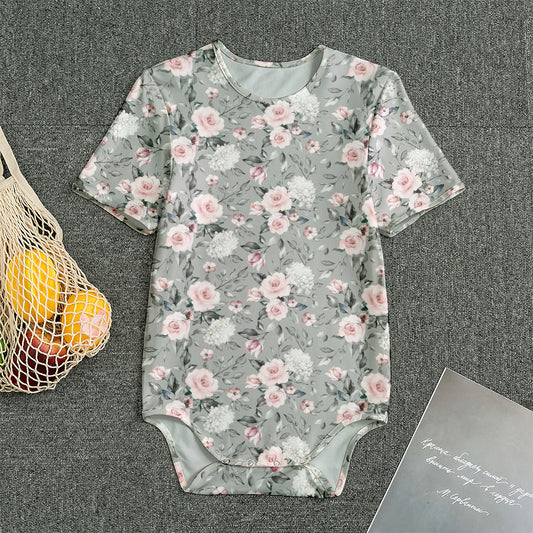 Monochrome Spring Floral Print Men's Bodysuit