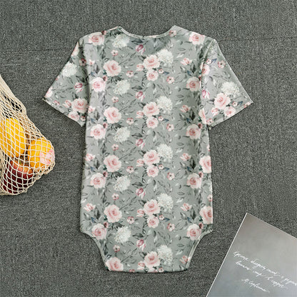 Monochrome Spring Floral Print Men's Bodysuit