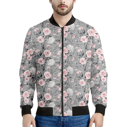 Monochrome Spring Floral Print Men's Bomber Jacket