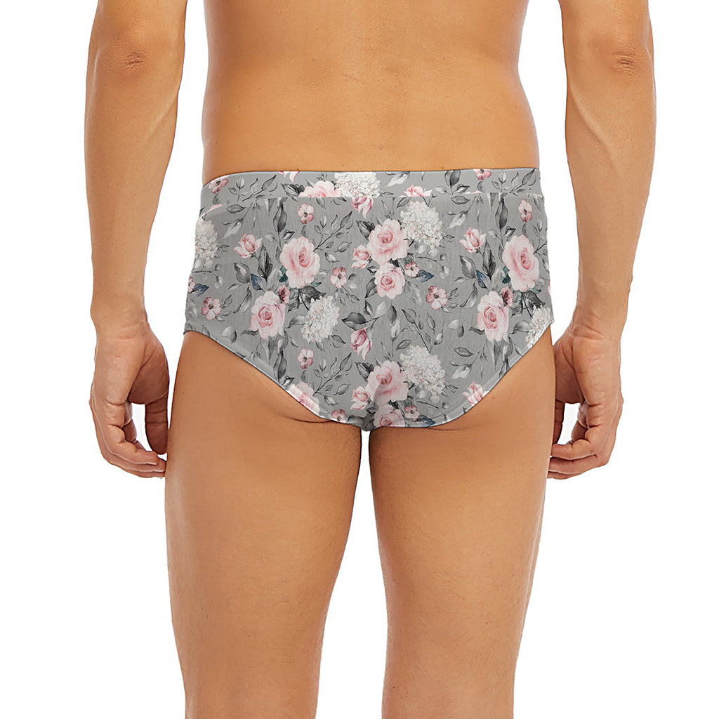 Monochrome Spring Floral Print Men's Briefs