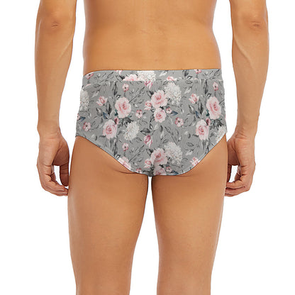 Monochrome Spring Floral Print Men's Briefs