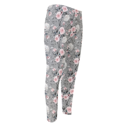 Monochrome Spring Floral Print Men's Compression Pants