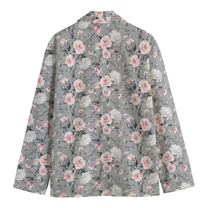 Monochrome Spring Floral Print Men's Cotton Blazer