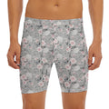 Monochrome Spring Floral Print Men's Long Boxer Briefs