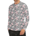 Monochrome Spring Floral Print Men's Long Sleeve Rash Guard
