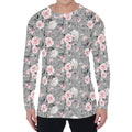 Monochrome Spring Floral Print Men's Long Sleeve T-Shirt