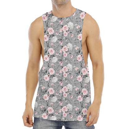 Monochrome Spring Floral Print Men's Muscle Tank Top