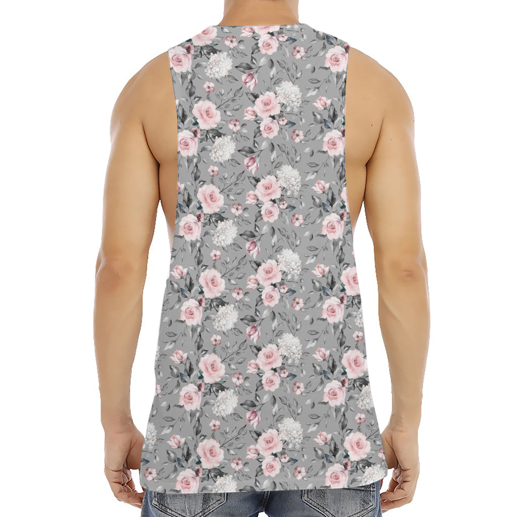 Monochrome Spring Floral Print Men's Muscle Tank Top