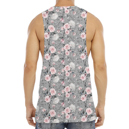 Monochrome Spring Floral Print Men's Muscle Tank Top