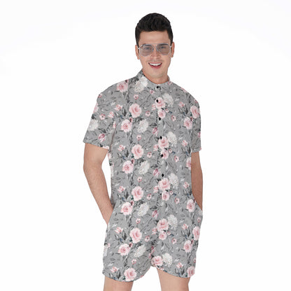 Monochrome Spring Floral Print Men's Rompers