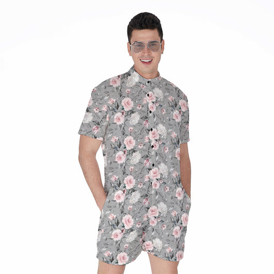 Monochrome Spring Floral Print Men's Rompers