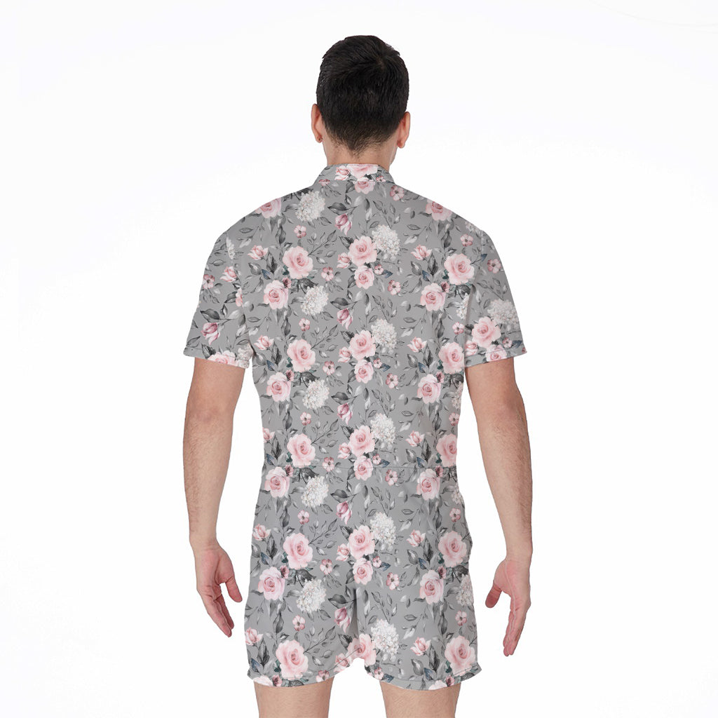 Monochrome Spring Floral Print Men's Rompers
