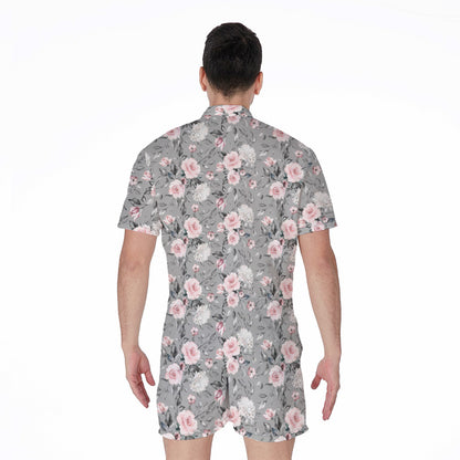 Monochrome Spring Floral Print Men's Rompers