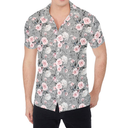 Monochrome Spring Floral Print Men's Shirt