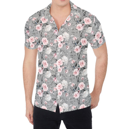 Monochrome Spring Floral Print Men's Shirt