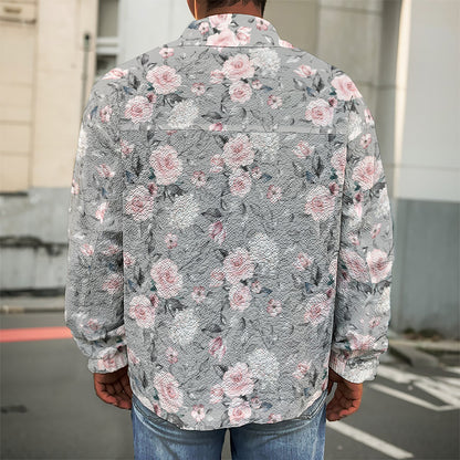 Monochrome Spring Floral Print Men's Shirt Jacket