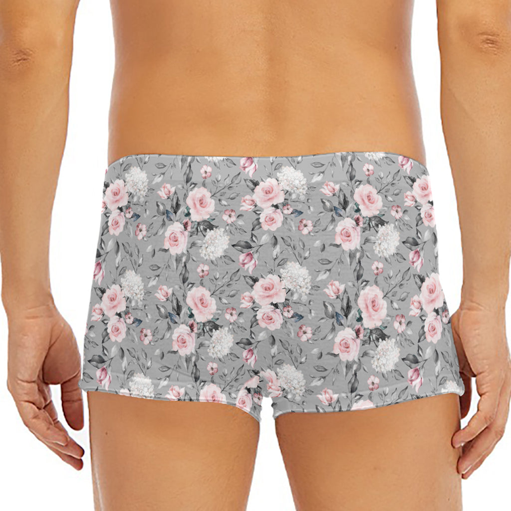 Monochrome Spring Floral Print Men's Short Boxer Briefs