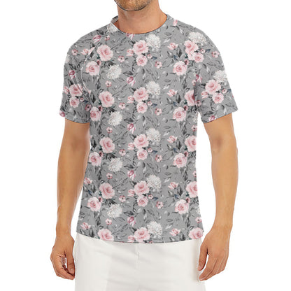 Monochrome Spring Floral Print Men's Short Sleeve Rash Guard