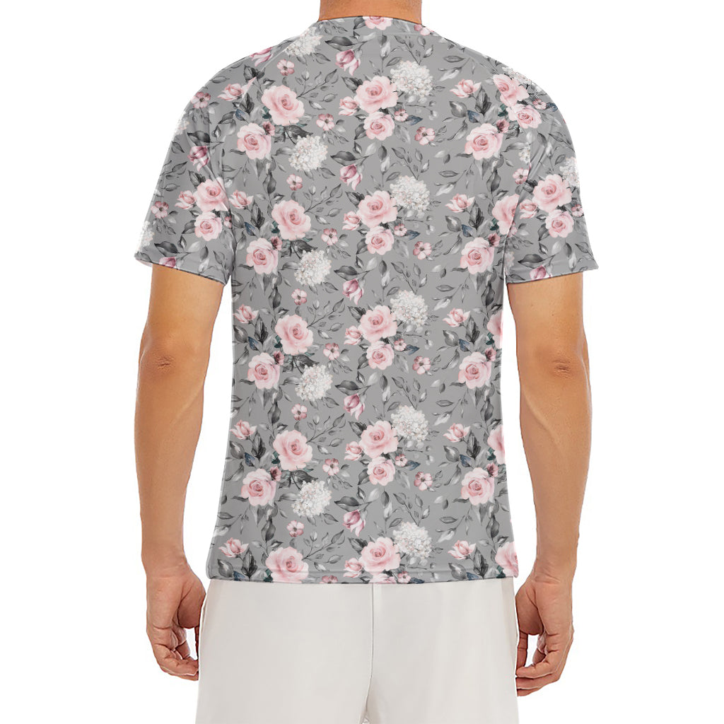 Monochrome Spring Floral Print Men's Short Sleeve Rash Guard
