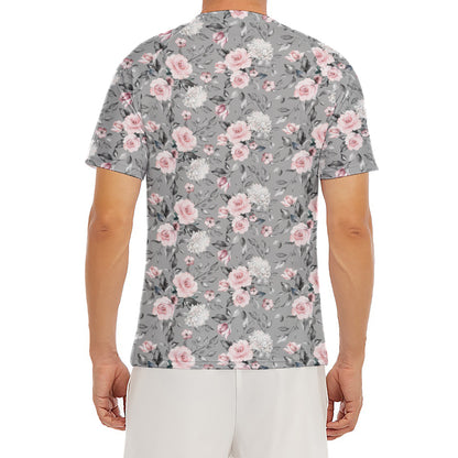 Monochrome Spring Floral Print Men's Short Sleeve Rash Guard